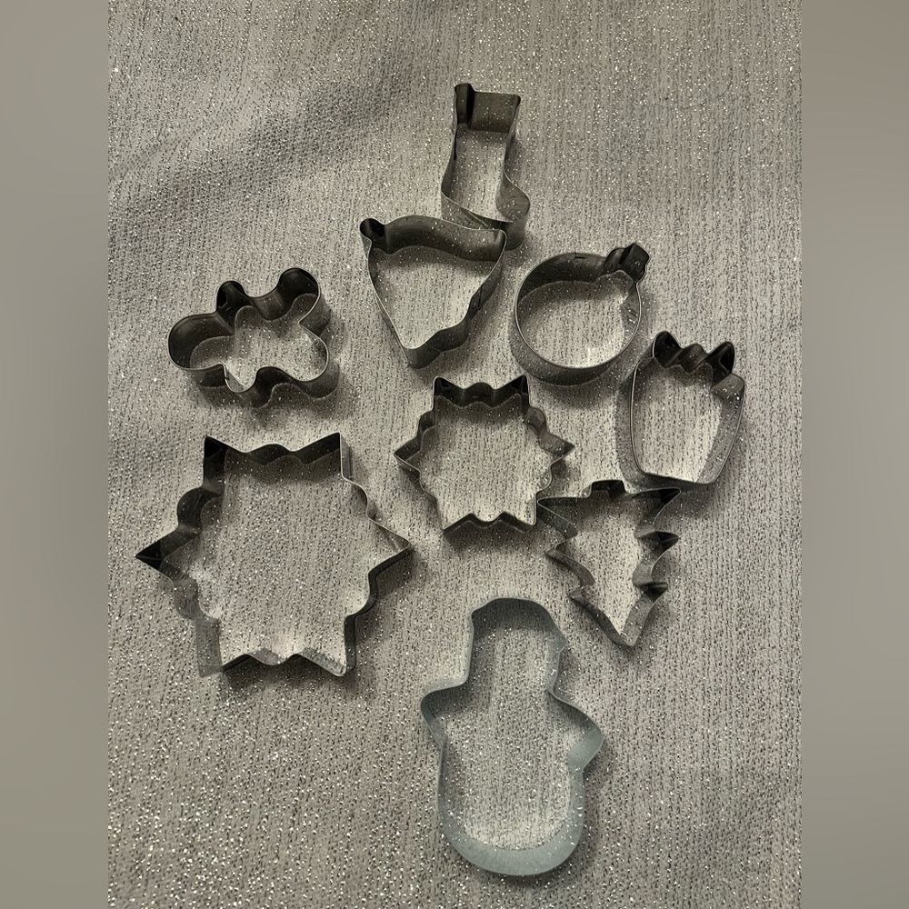 Lot of nine metal Christmas cookie cutters